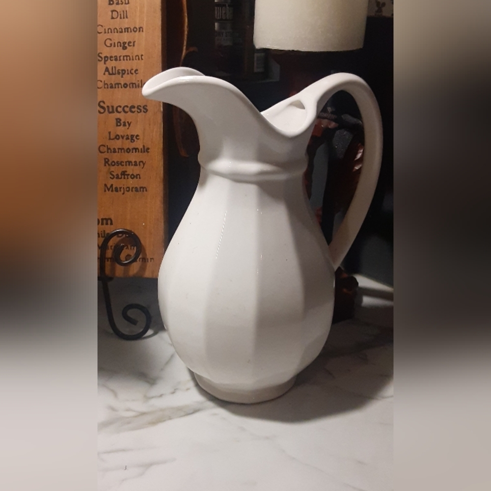 Beautiful Vintage White Ironstone Pitcher-stamped-perfect condition